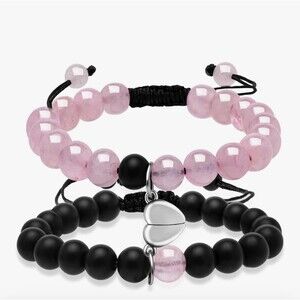 Matching Couples Bracelets Beaded Pink & Black Set New
